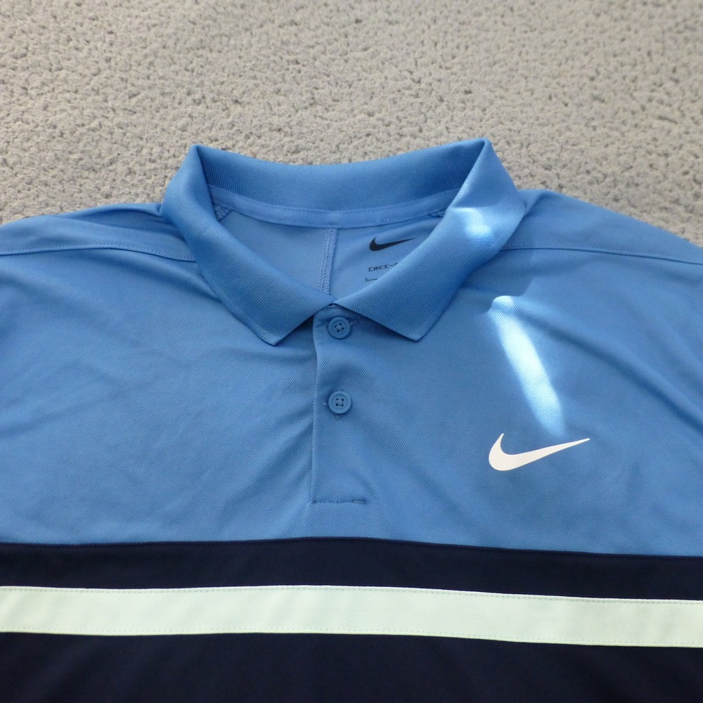 Nike Shirt Mens Large Golf Polo Dri Fit Blue Stripe Short Sleeve Collared - Picture 3 of 12